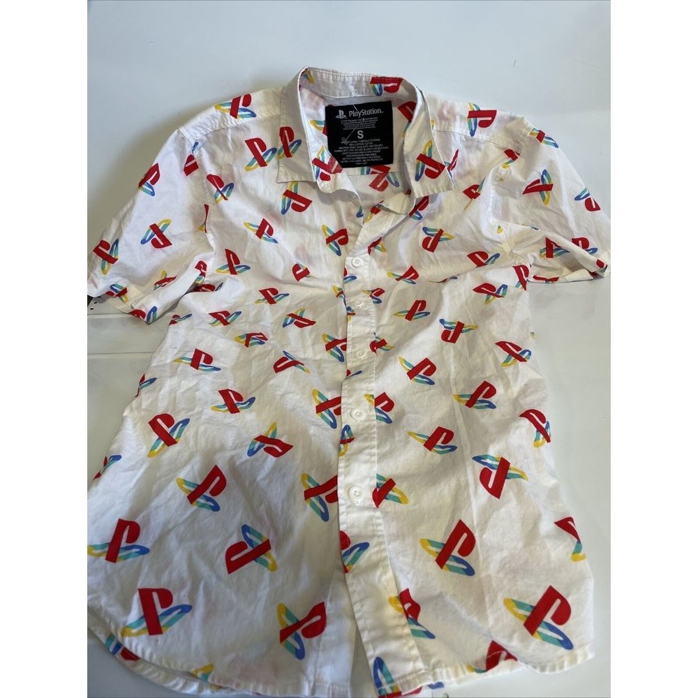 Playstation Hawaiian Shirt Mens Button Down Small All-Over Print Video Game